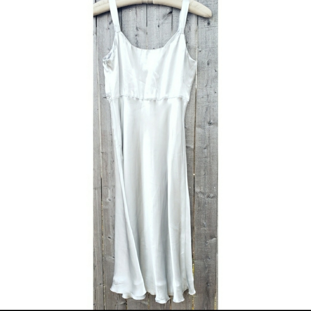 Liquid silver metallic silk evening dress 6 - Picture 2 of 5